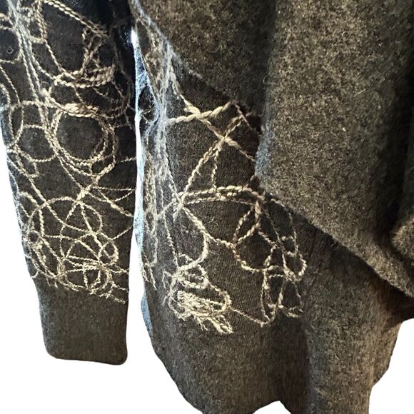 WILLI SMITH Women Cardigan Sweater Gray Boiled Wool Embroidered Flounce Collar L - Picture 5 of 13